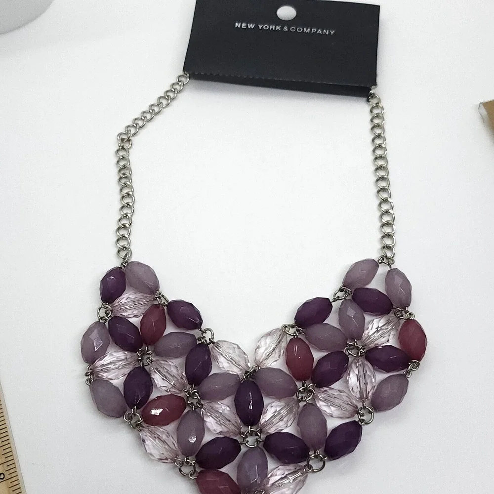Nwt New York‎ And Co Purple Beaded Bib Necklace